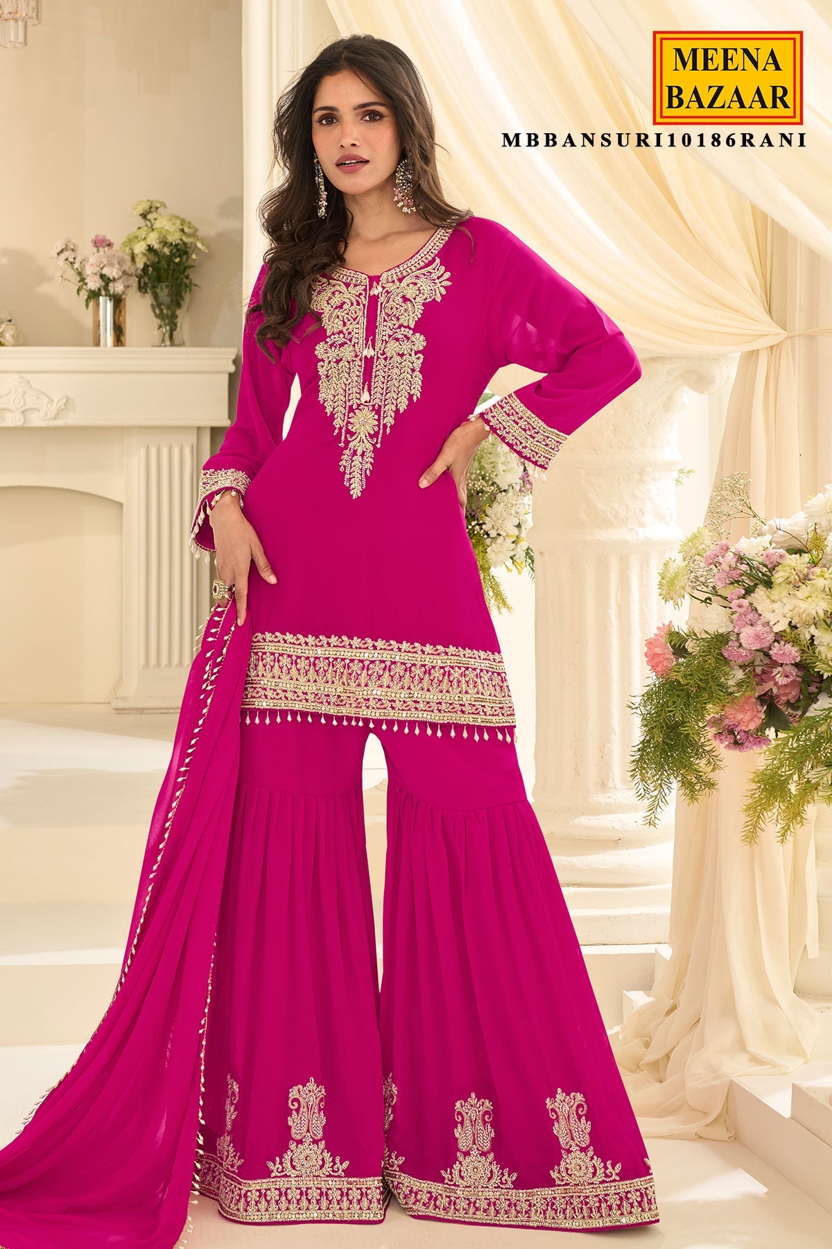 Rani Georgette Straight Sharara Suit with Embroidery