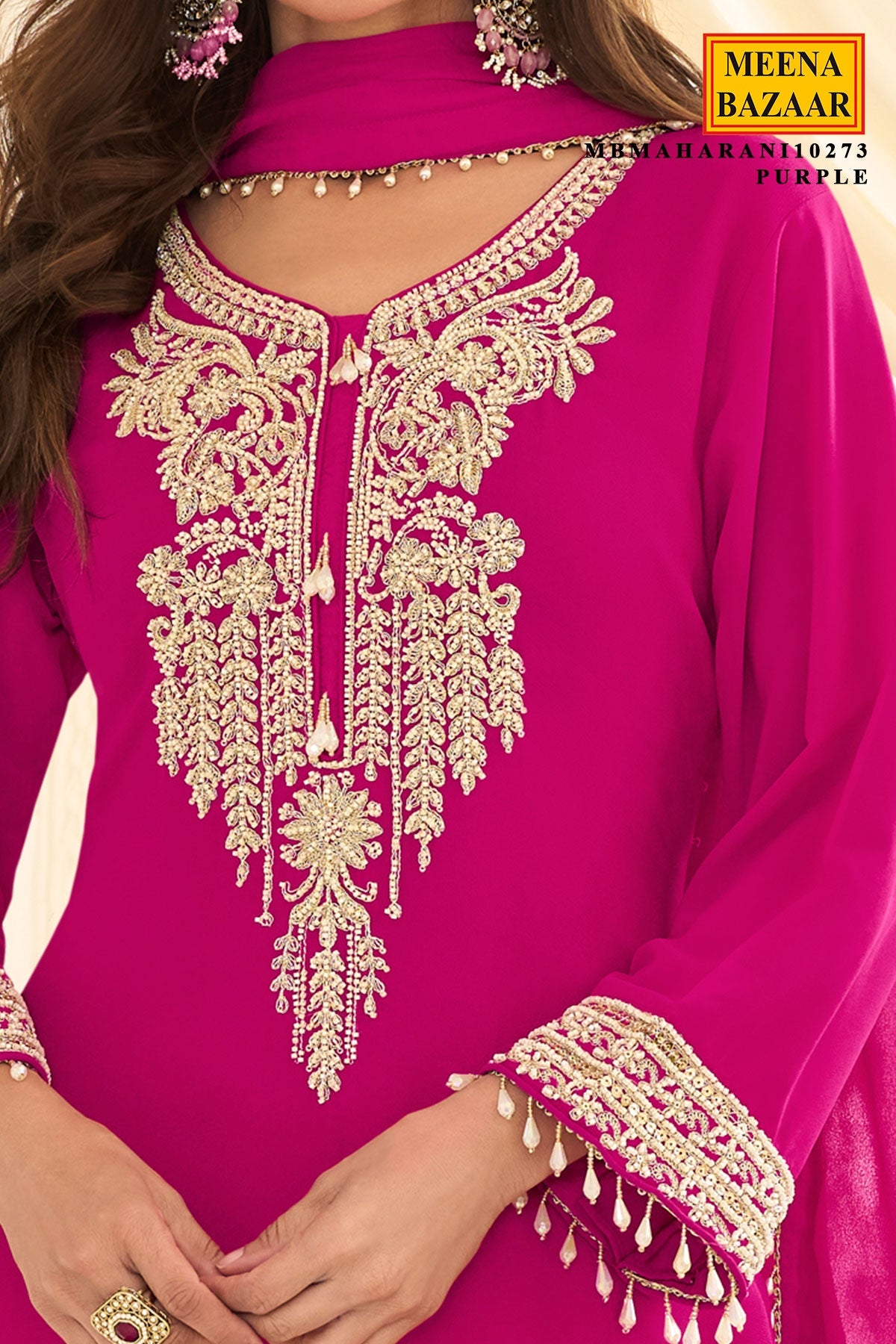 Rani Georgette Straight Sharara Suit with Embroidery