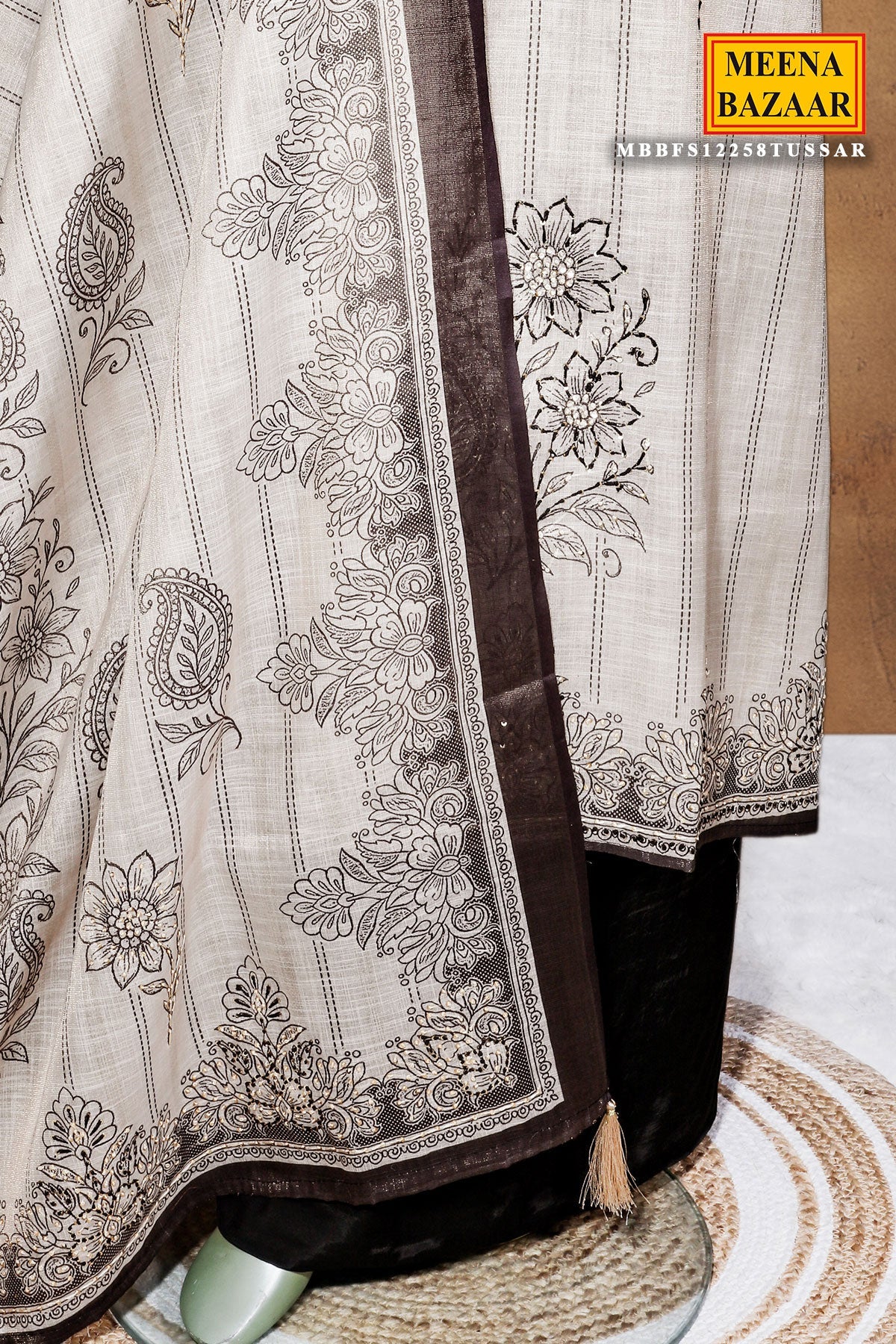 Tussar Cotton Unstitched Suit with Elegant Embroidery