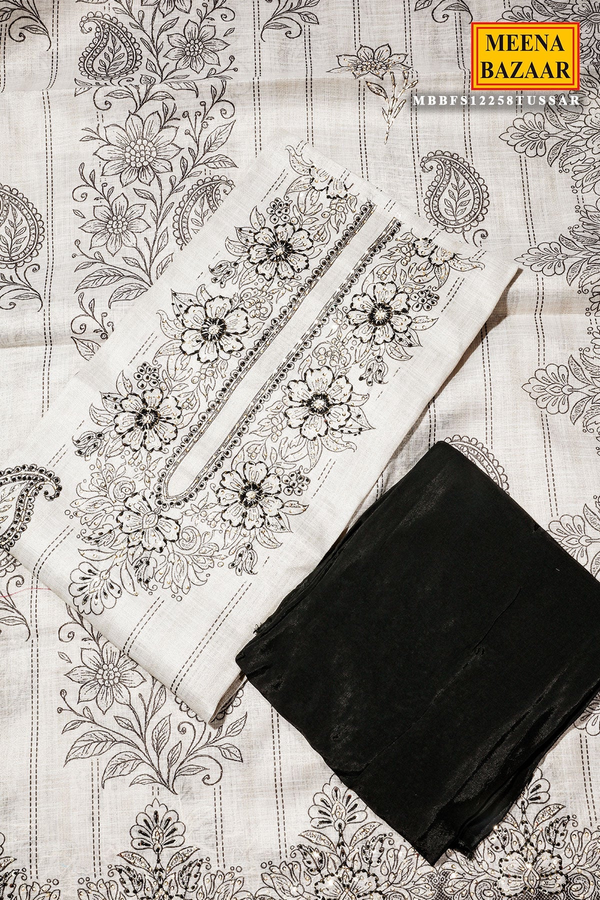 Tussar Cotton Unstitched Suit with Elegant Embroidery