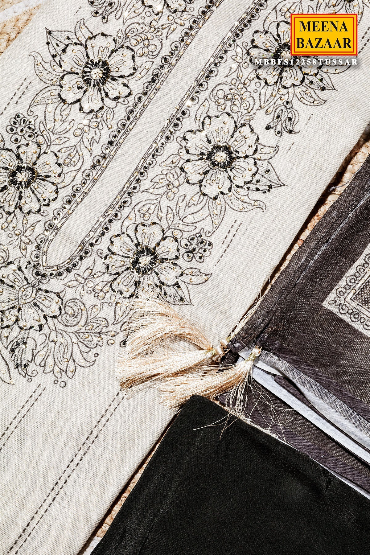 Tussar Cotton Unstitched Suit with Elegant Embroidery