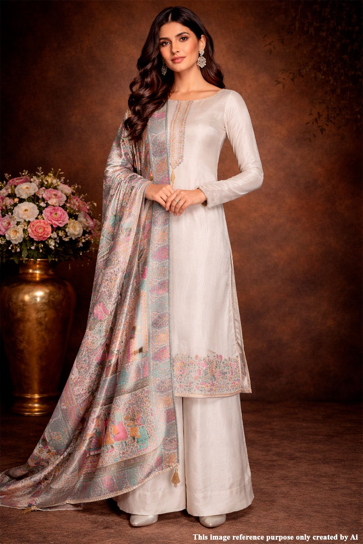 Tussar Crepe Unstitched Suit with Embroidery
