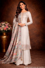 Tussar Crepe Unstitched Suit with Embroidery