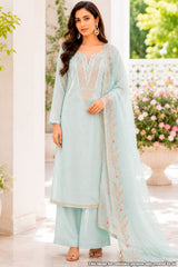 Firozi Chanderi Suit Piece with Neck Embroidery