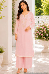 Pink Chanderi Suit Piece with Neck Embroidery