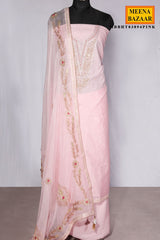 Pink Chanderi Suit Piece with Neck Embroidery