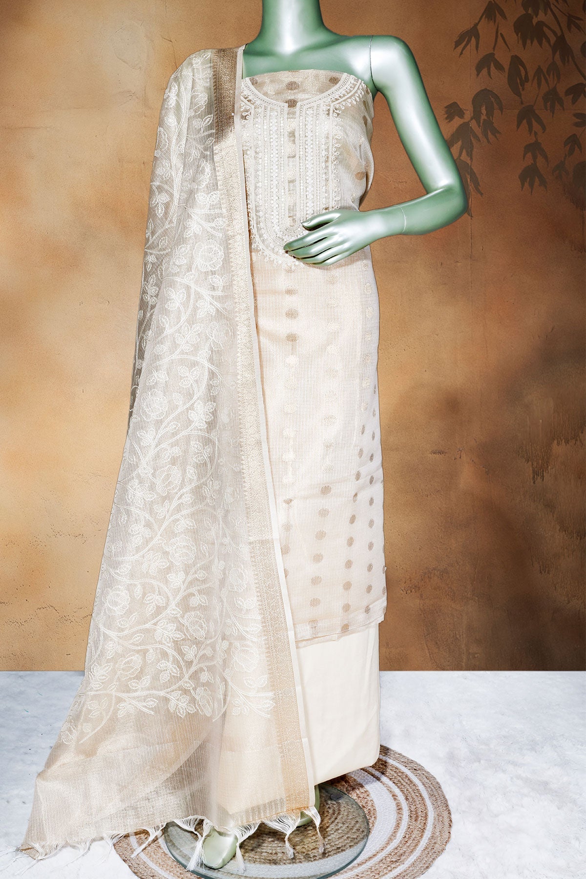 Tussar Cotton Unstitched Suit with Elegant Embroidery Work