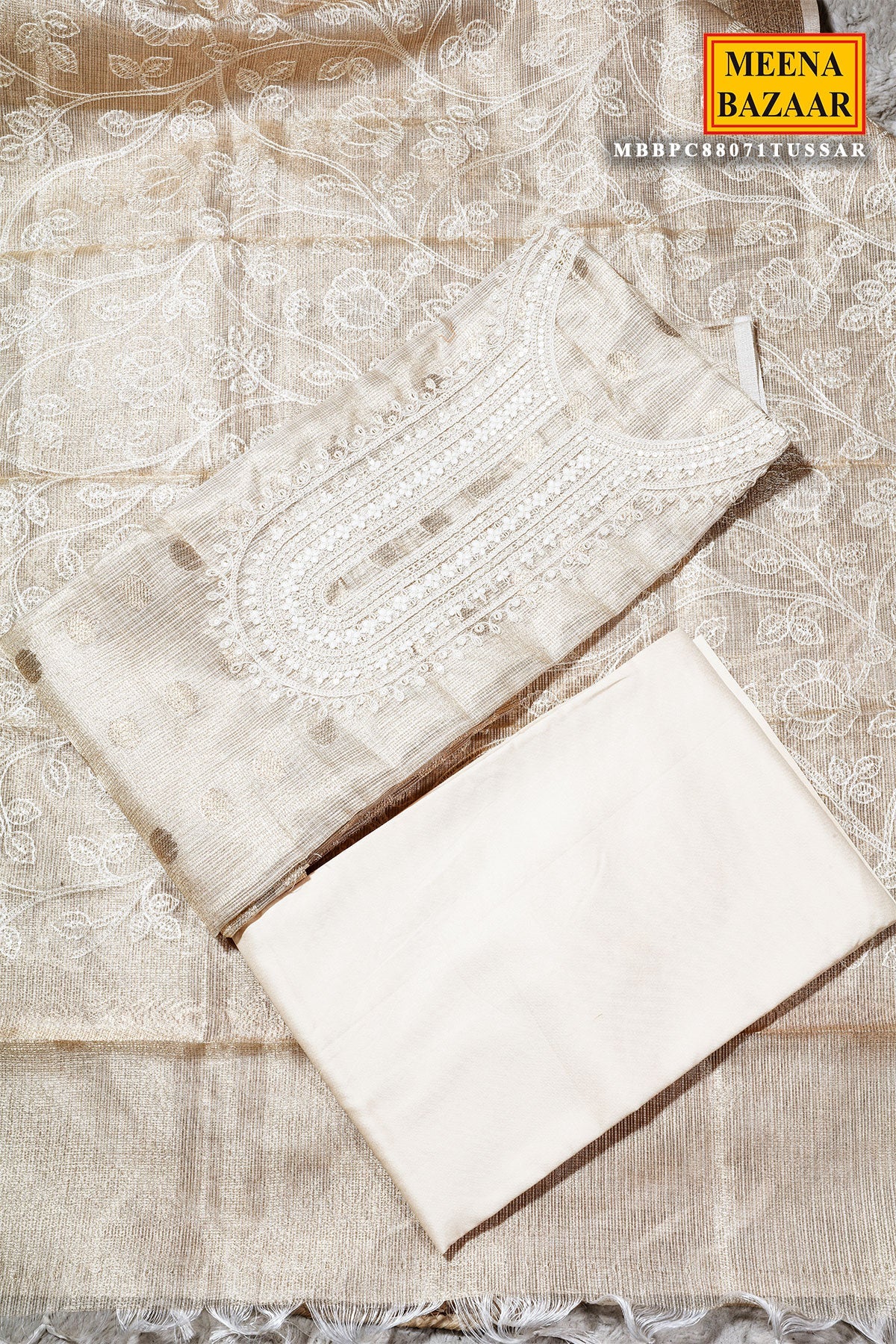 Tussar Cotton Unstitched Suit with Elegant Embroidery Work