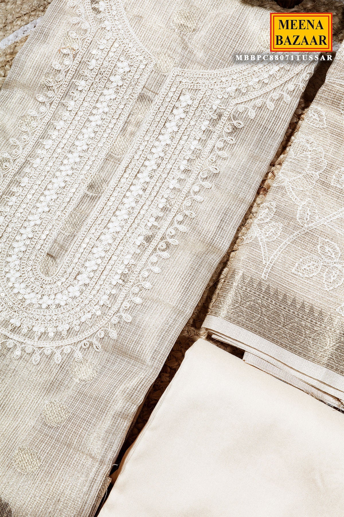 Tussar Cotton Unstitched Suit with Elegant Embroidery Work