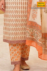 Orange Cotton Embroidered Unstitched Suit Set