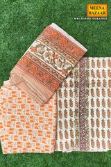 Orange Cotton Embroidered Unstitched Suit Set