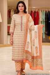 Orange Cotton Embroidered Unstitched Suit Set