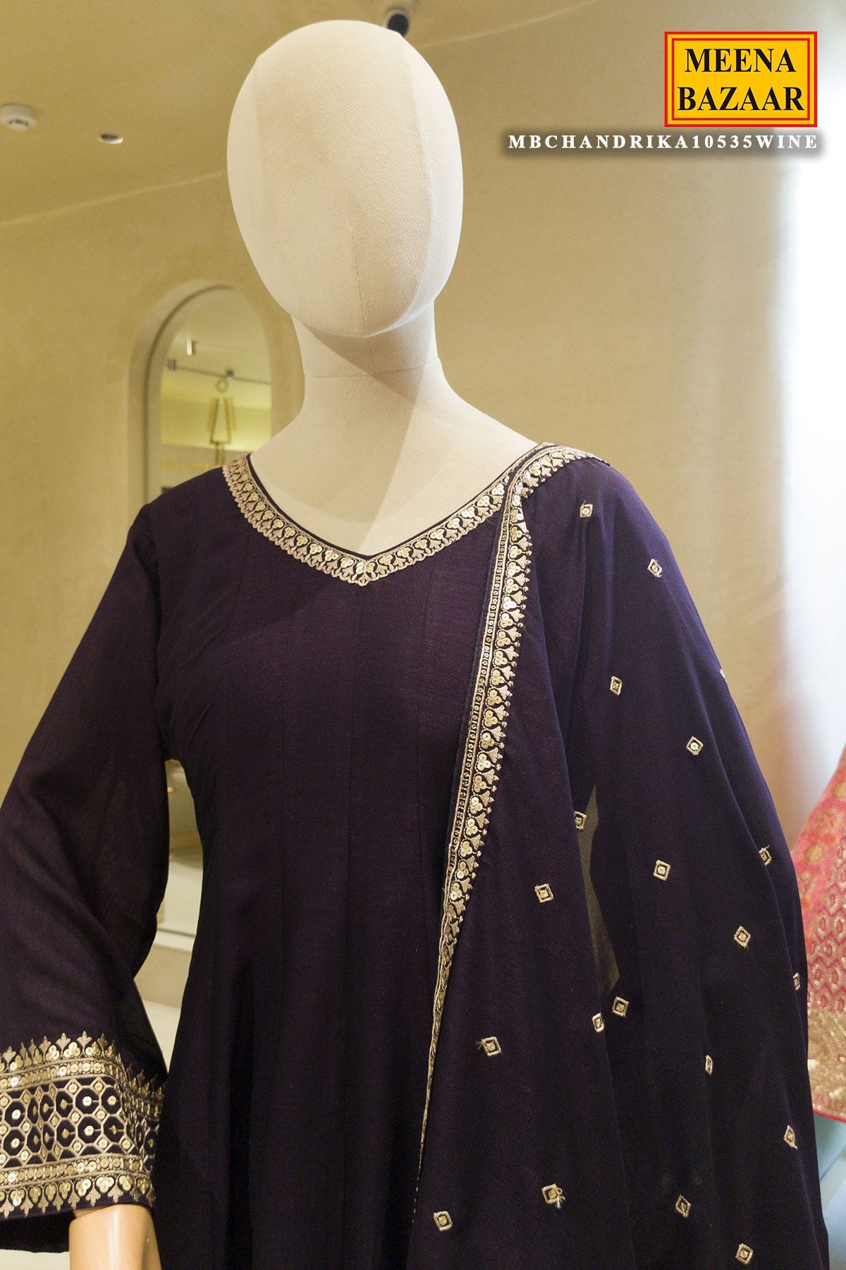 Wine Embroidered Anarkali with Dupatta Suit Elegant Festive & Ethnic Wear