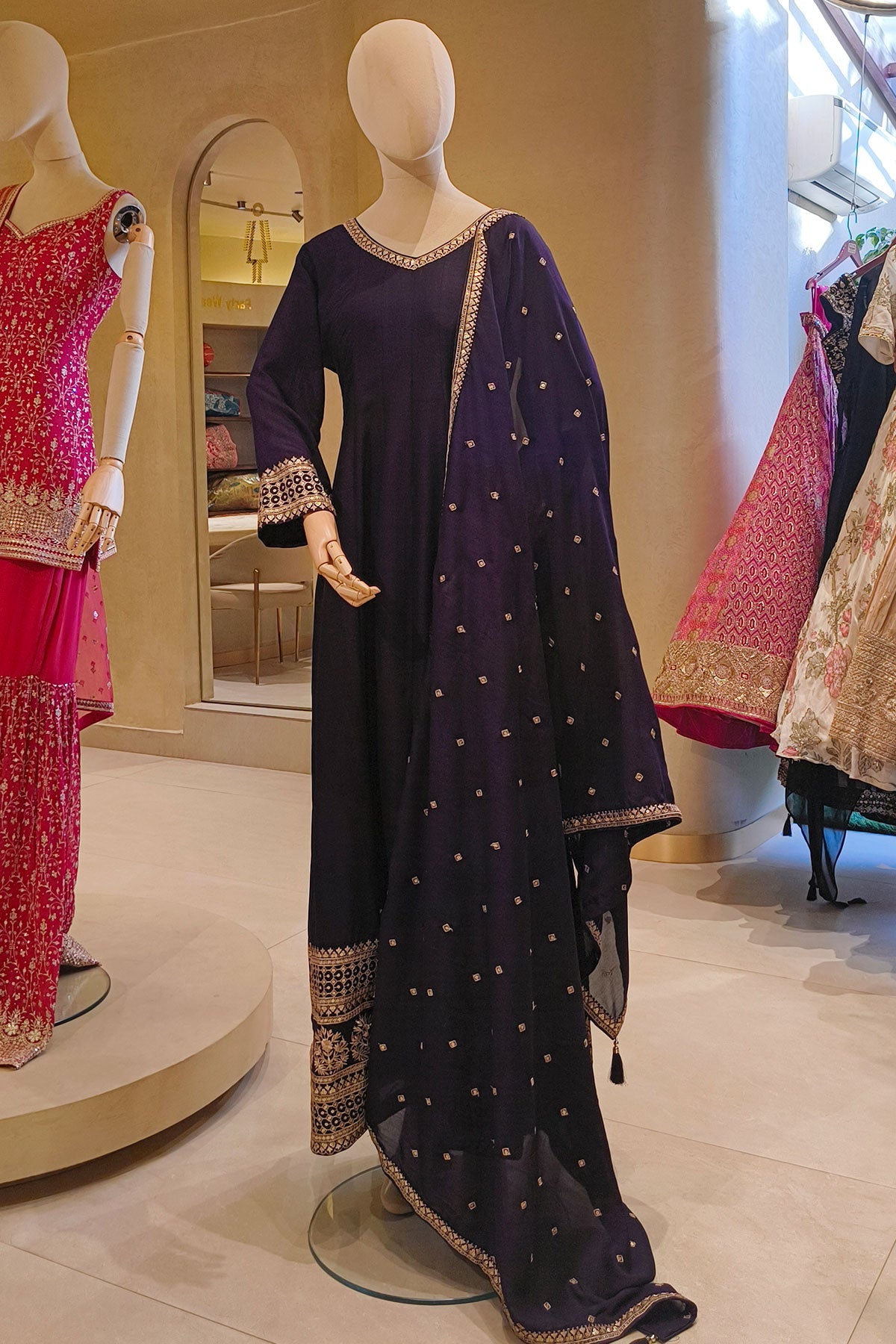 Wine Embroidered Anarkali with Dupatta Suit Elegant Festive & Ethnic Wear