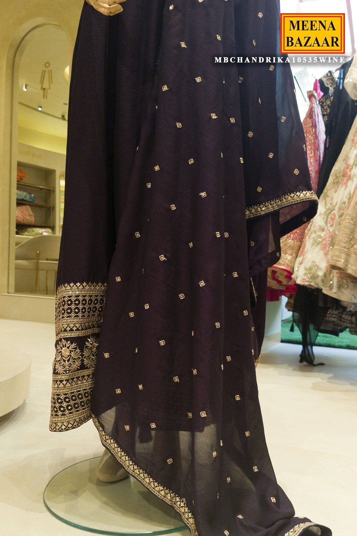 Wine Embroidered Anarkali with Dupatta Suit Elegant Festive & Ethnic Wear