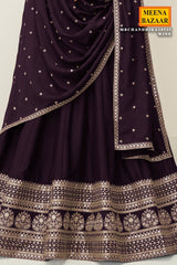 Wine Embroidered Anarkali with Dupatta Suit Elegant Festive & Ethnic Wear