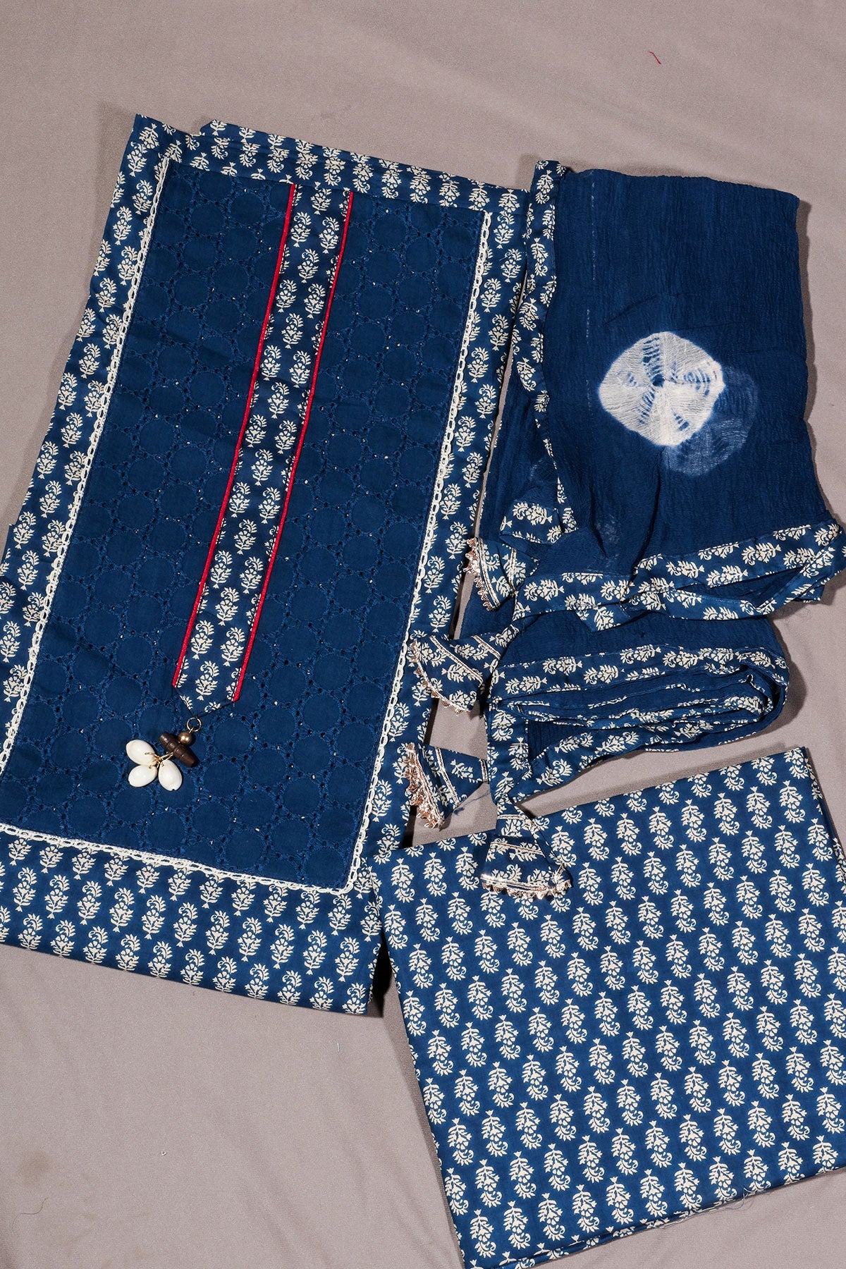 Blue Cotton Unstitched Suit with Fine Embroidery