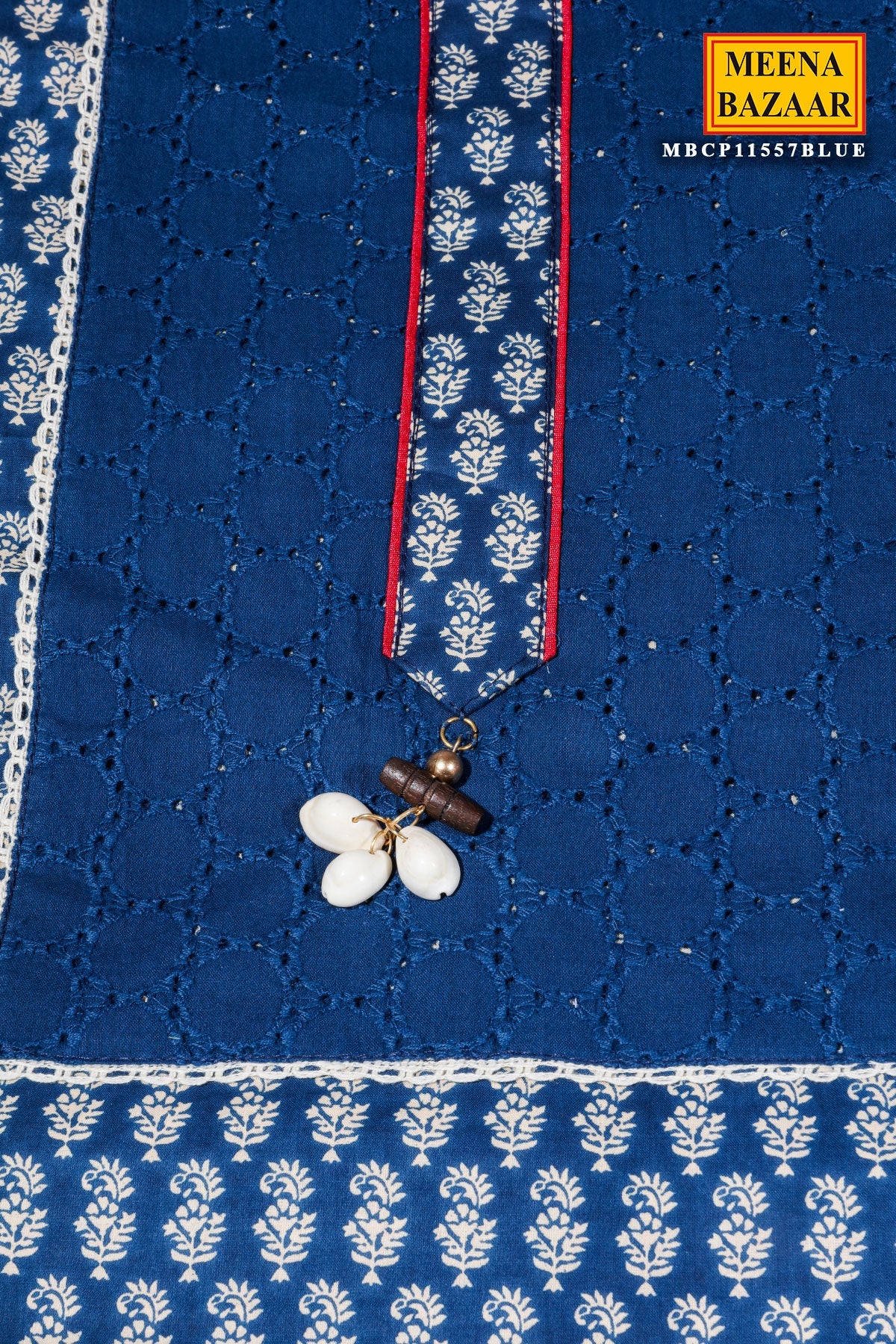 Blue Cotton Unstitched Suit with Fine Embroidery