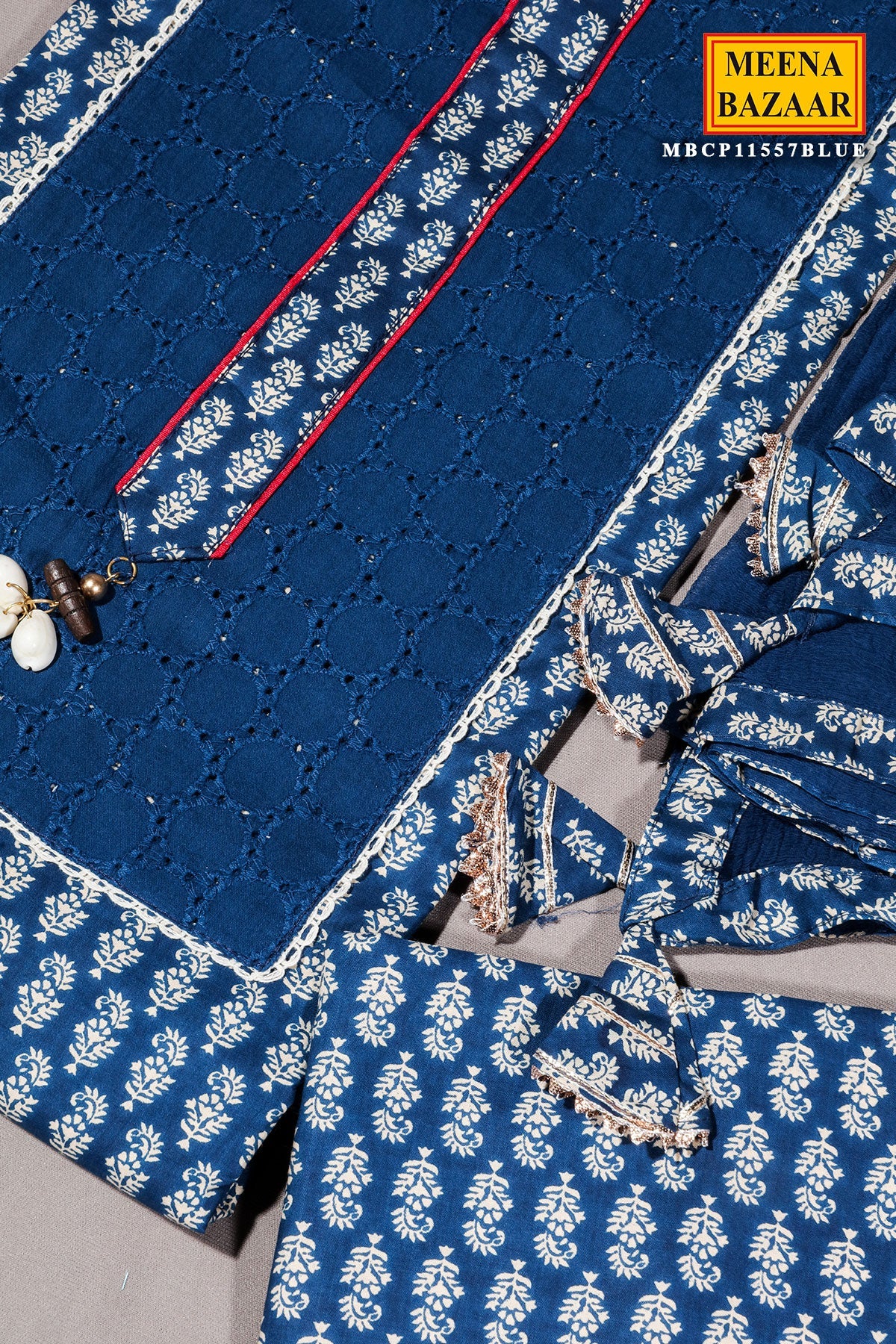 Blue Cotton Unstitched Suit with Fine Embroidery