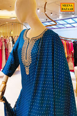 Blue Neck Embroidered Silk Readymade Suit Party & Festive Wear