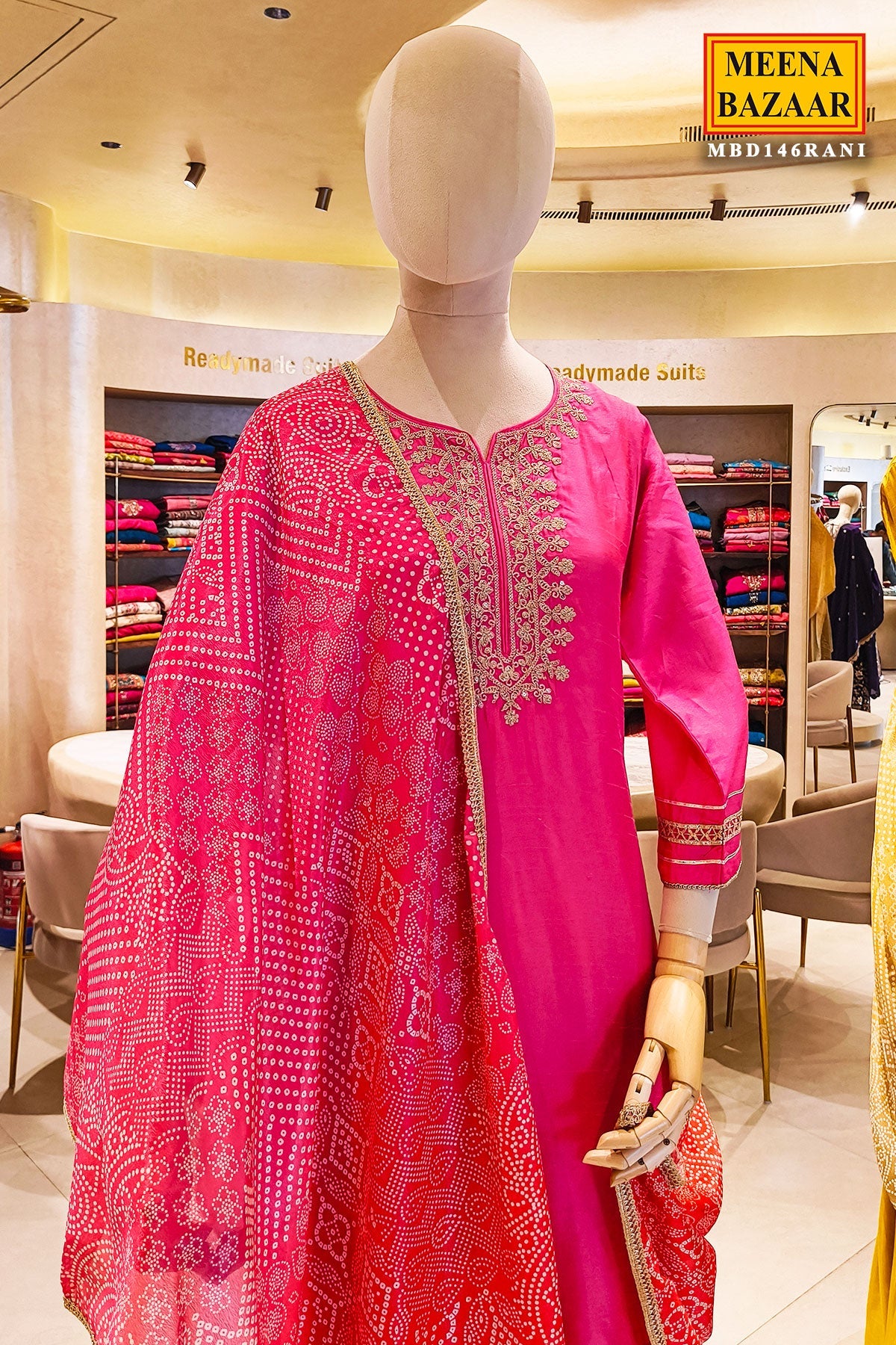 Rani Silk Neck Embroidered ReadyMade Sharara Suit Set