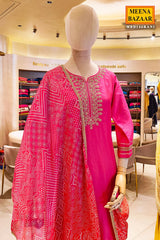 Rani Silk Neck Embroidered ReadyMade Sharara Suit Set