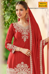 Rust Embroidered Chinon Sharara Suit