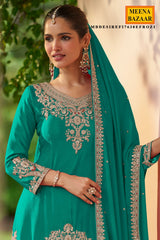 Firozi Embroidered Chinon Sharara Suit