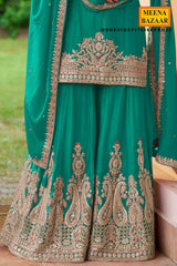 Firozi Embroidered Chinon Sharara Suit