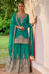 Firozi Embroidered Chinon Sharara Suit
