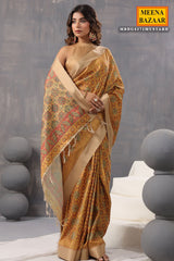 Mustard Silk Printed Saree with Elegant Designer Pattern
