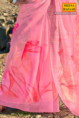 Pink Printed Cotton Saree – Elegant Lightweight Ethnic Draping