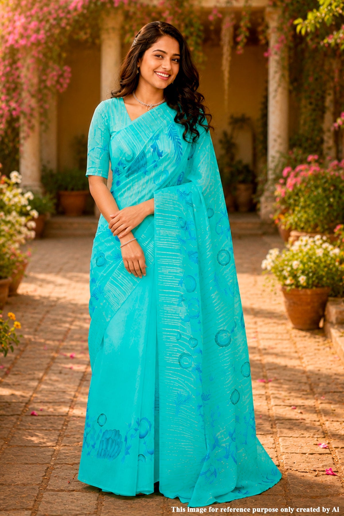 Firozi Printed Cotton Saree | Elegant Lightweight Ethnic Draping