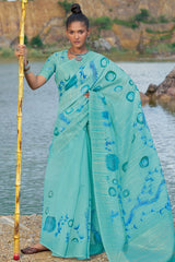 Firozi Printed Cotton Saree | Elegant Lightweight Ethnic Draping
