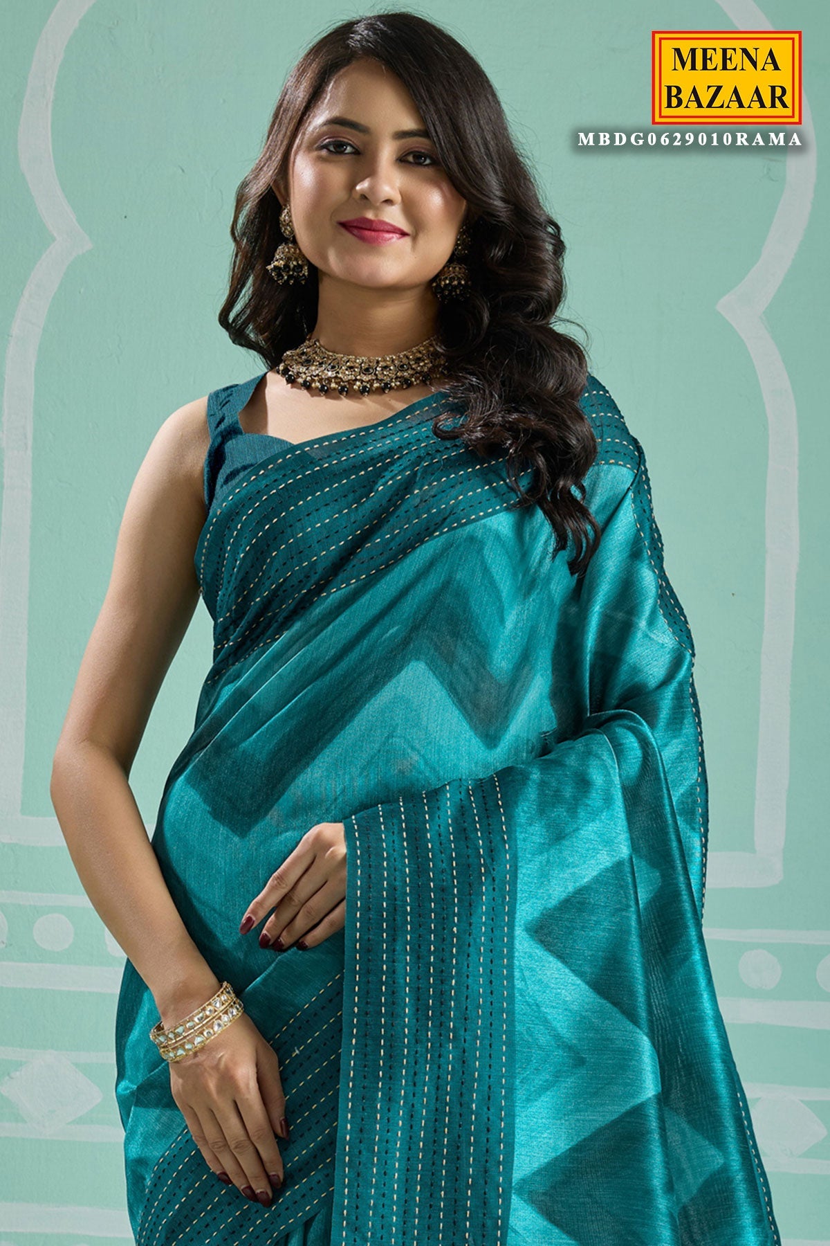 Rama Green Silk Embroidered Saree - Elegant Festive & Wedding Wear