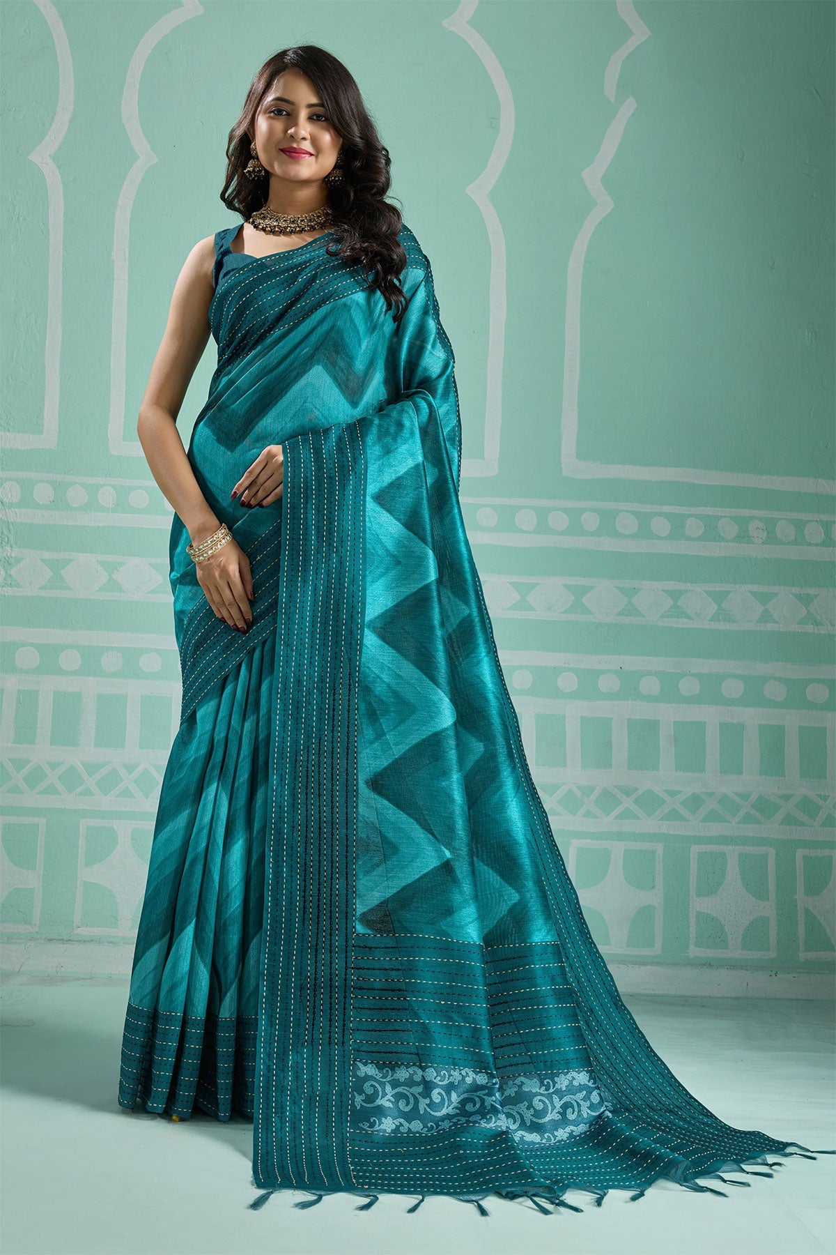 Rama Green Silk Embroidered Saree - Elegant Festive & Wedding Wear