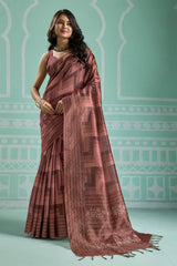 Brown Silk Embroidered Saree - Elegant Festive & Wedding Wear