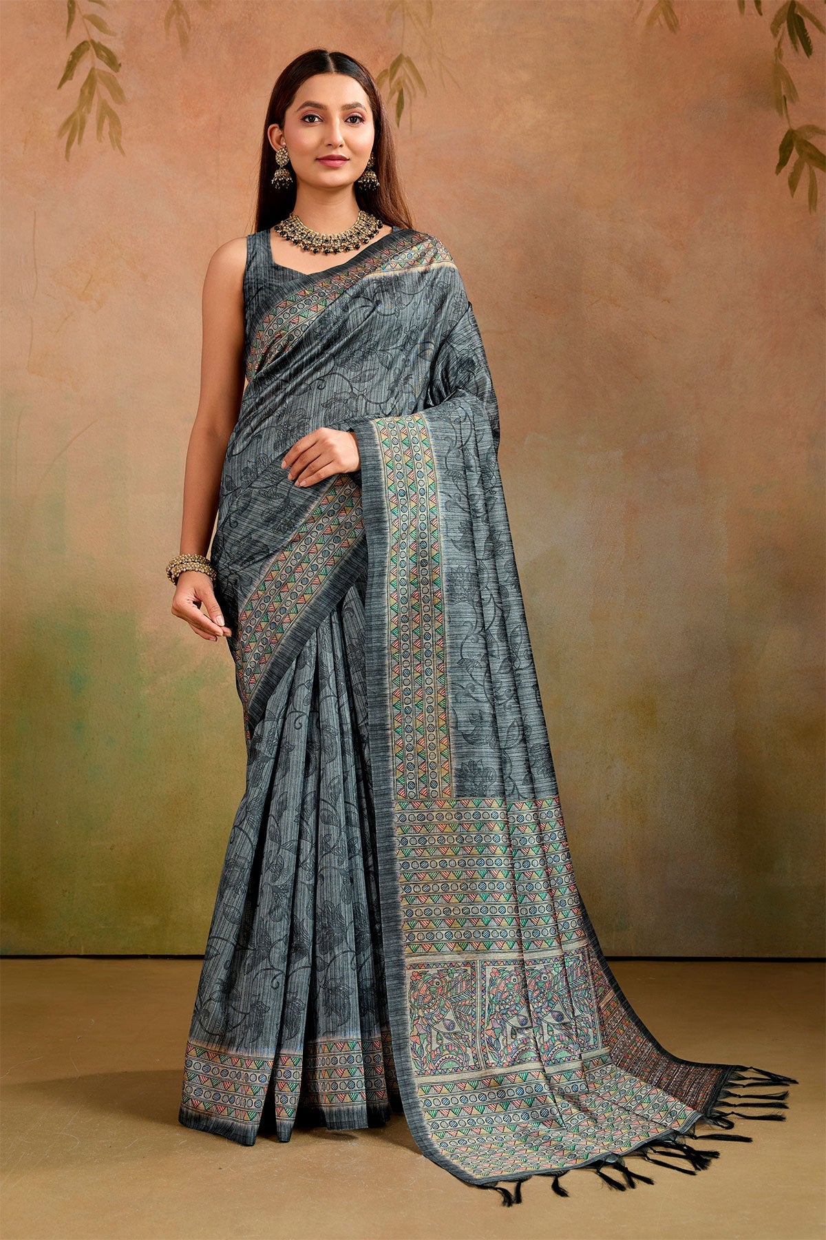 Grey Cotton Printed Saree for Daily & Casual Wear