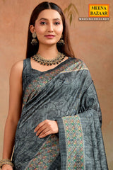 Grey Cotton Printed Saree for Daily & Casual Wear