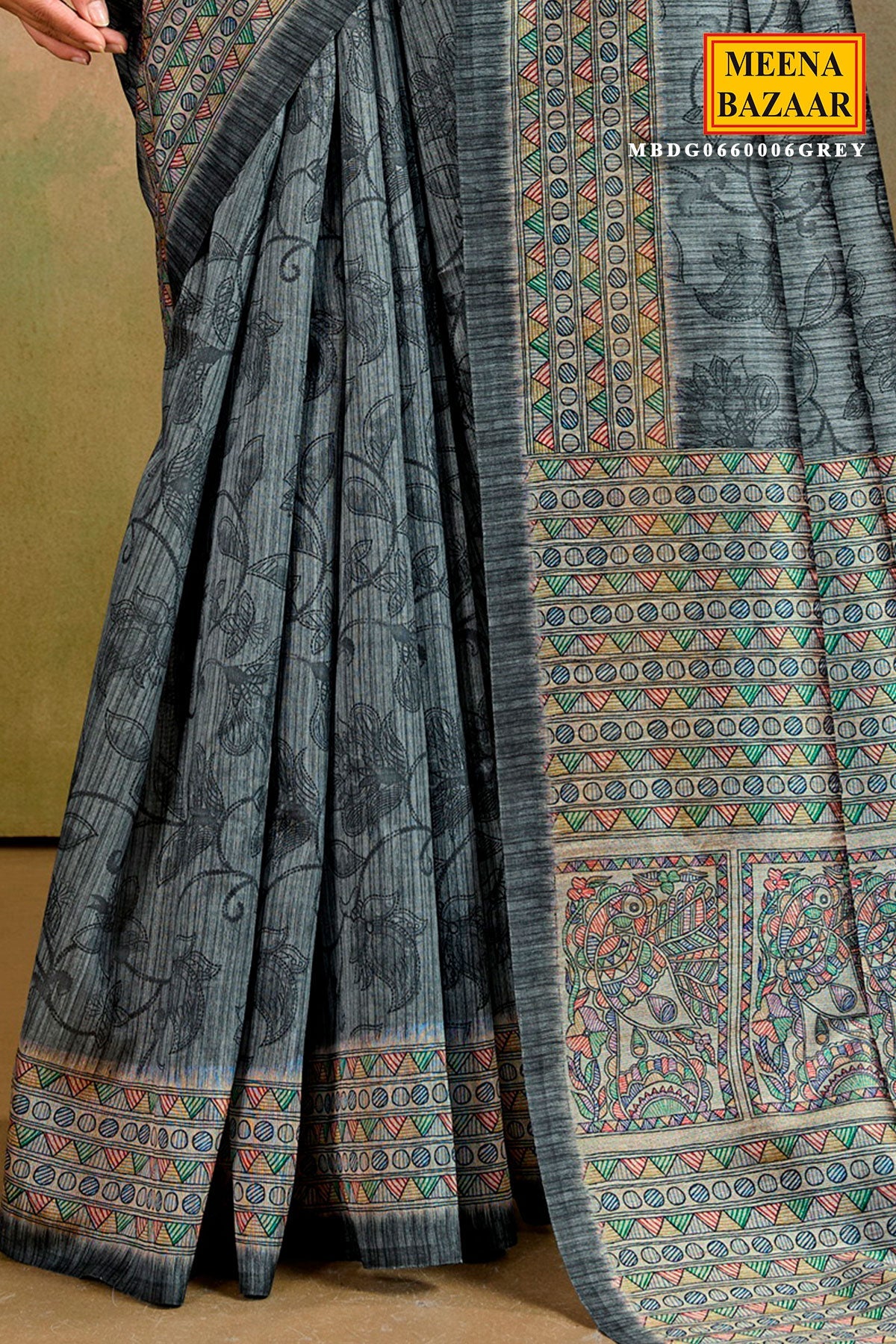 Grey Cotton Printed Saree for Daily & Casual Wear