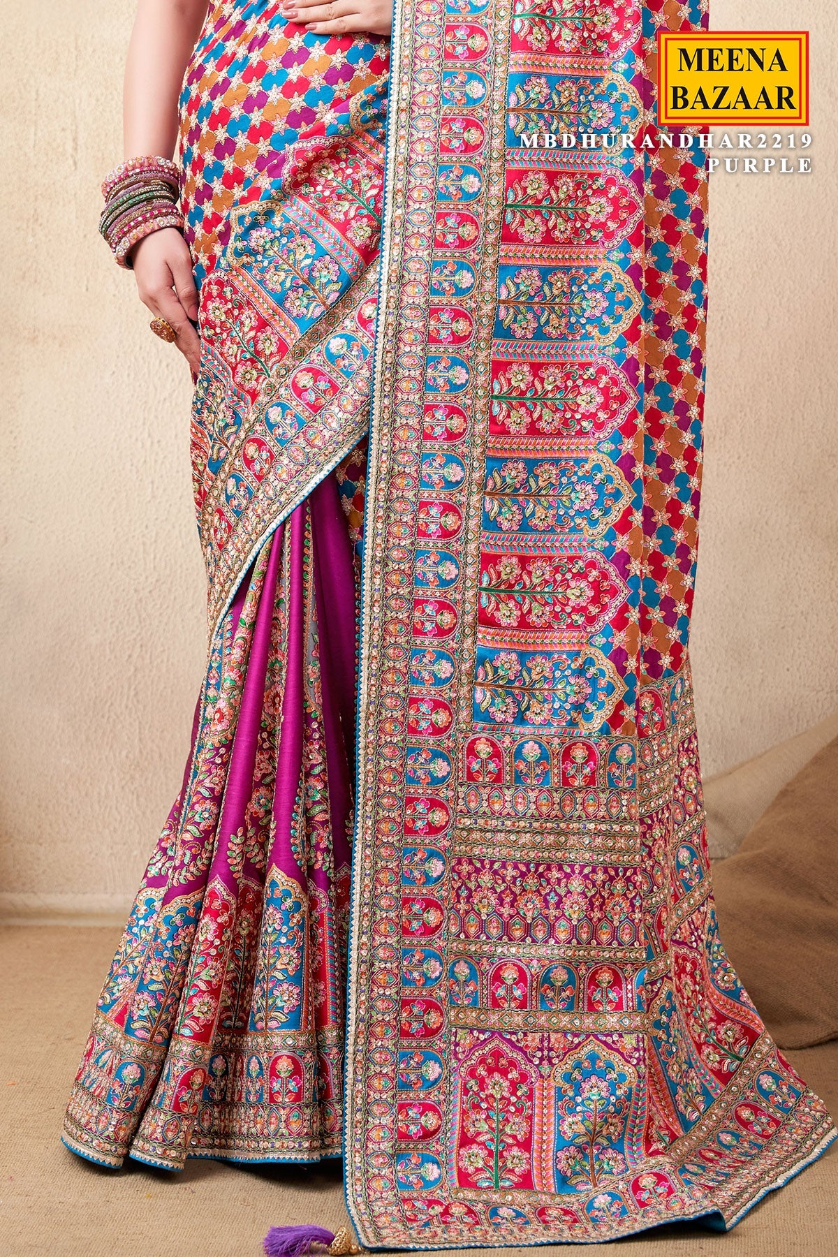 Purple Satin Silk Printed Designer Saree with Ready-Made Blouse