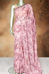 Peach Georgette Printed Saree with Digital Embellished Design