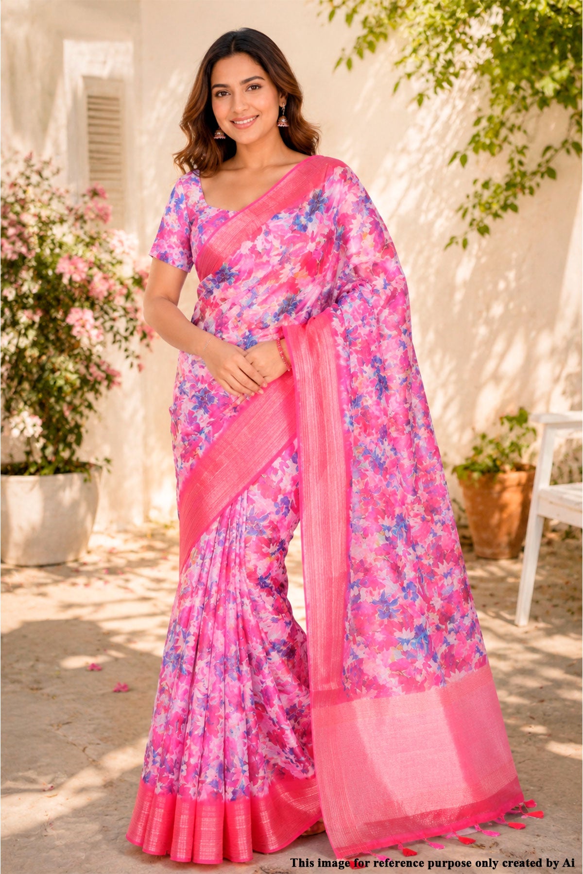 Pink Organza Digital Printed Saree | Lightweight Party Wear Saree