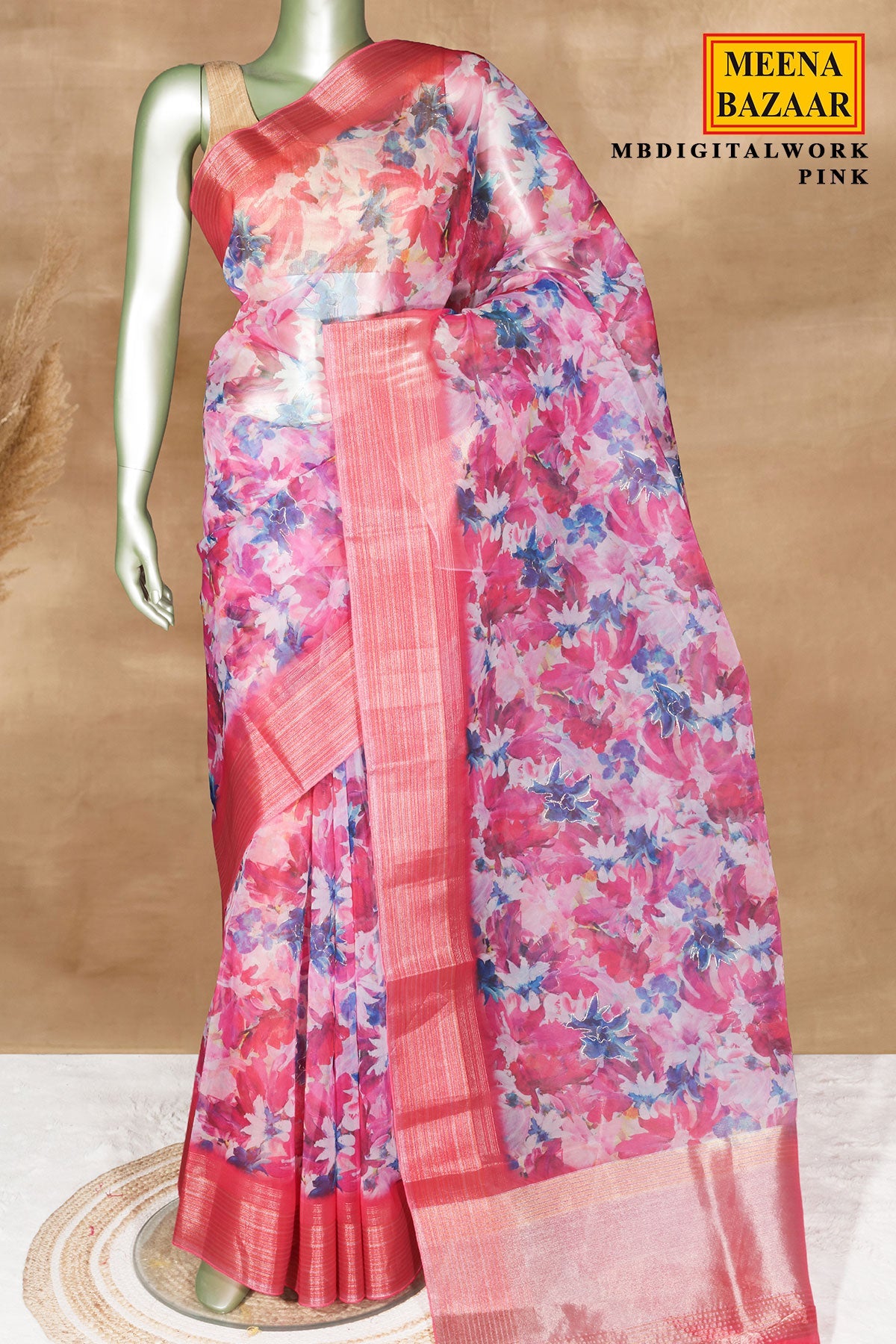 Pink Organza Digital Printed Saree | Lightweight Party Wear Saree