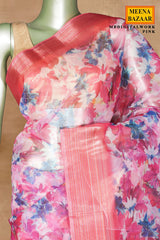 Pink Organza Digital Printed Saree | Lightweight Party Wear Saree