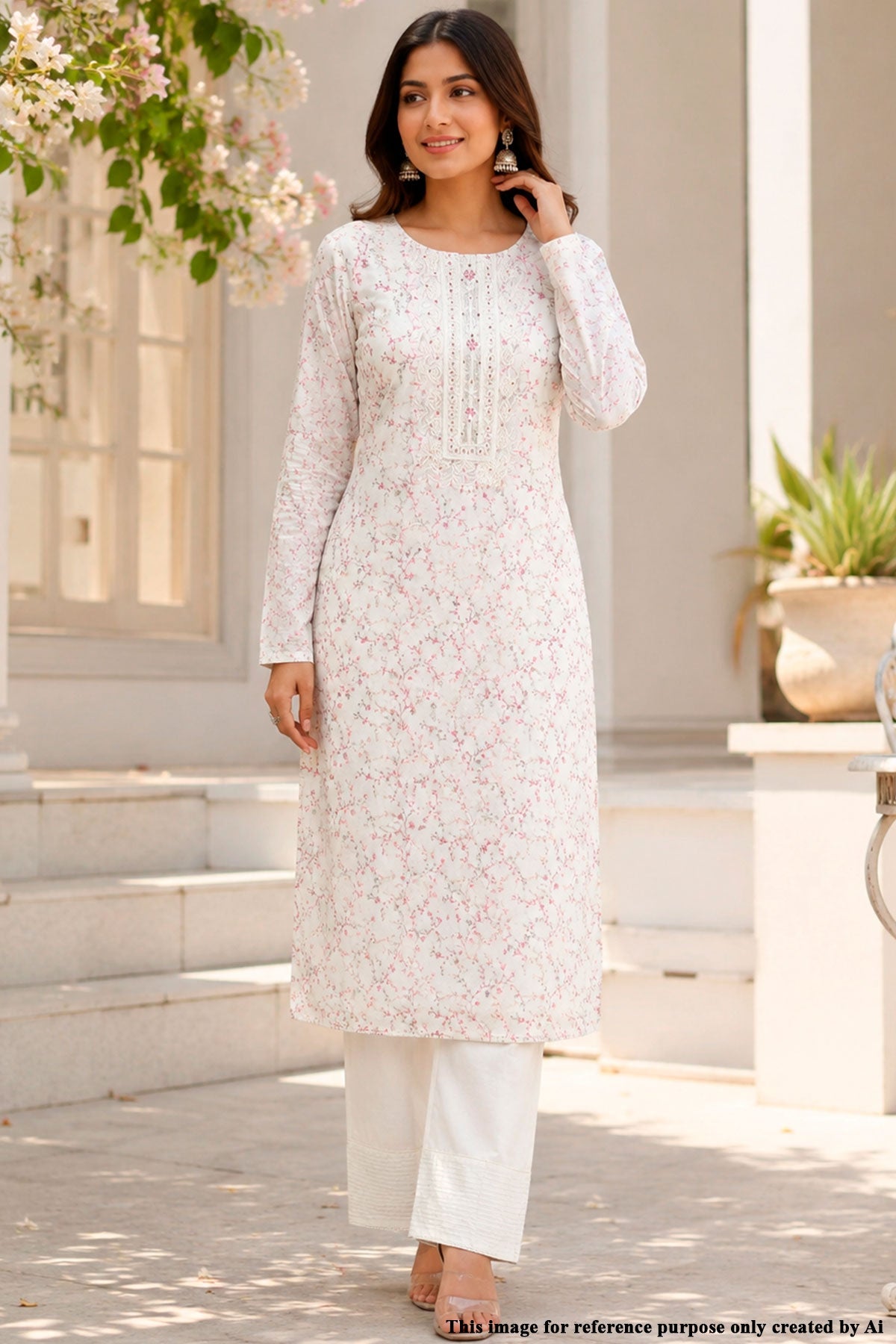 Cream Cotton Embroidered Unstitched Suit Set With Embroidered Dupatta
