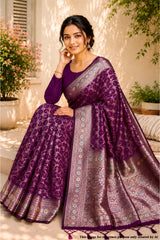 Wine Silk Weaving Saree Elegant Traditional & Festive Wear