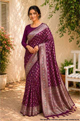 Wine Silk Weaving Saree Elegant Traditional & Festive Wear