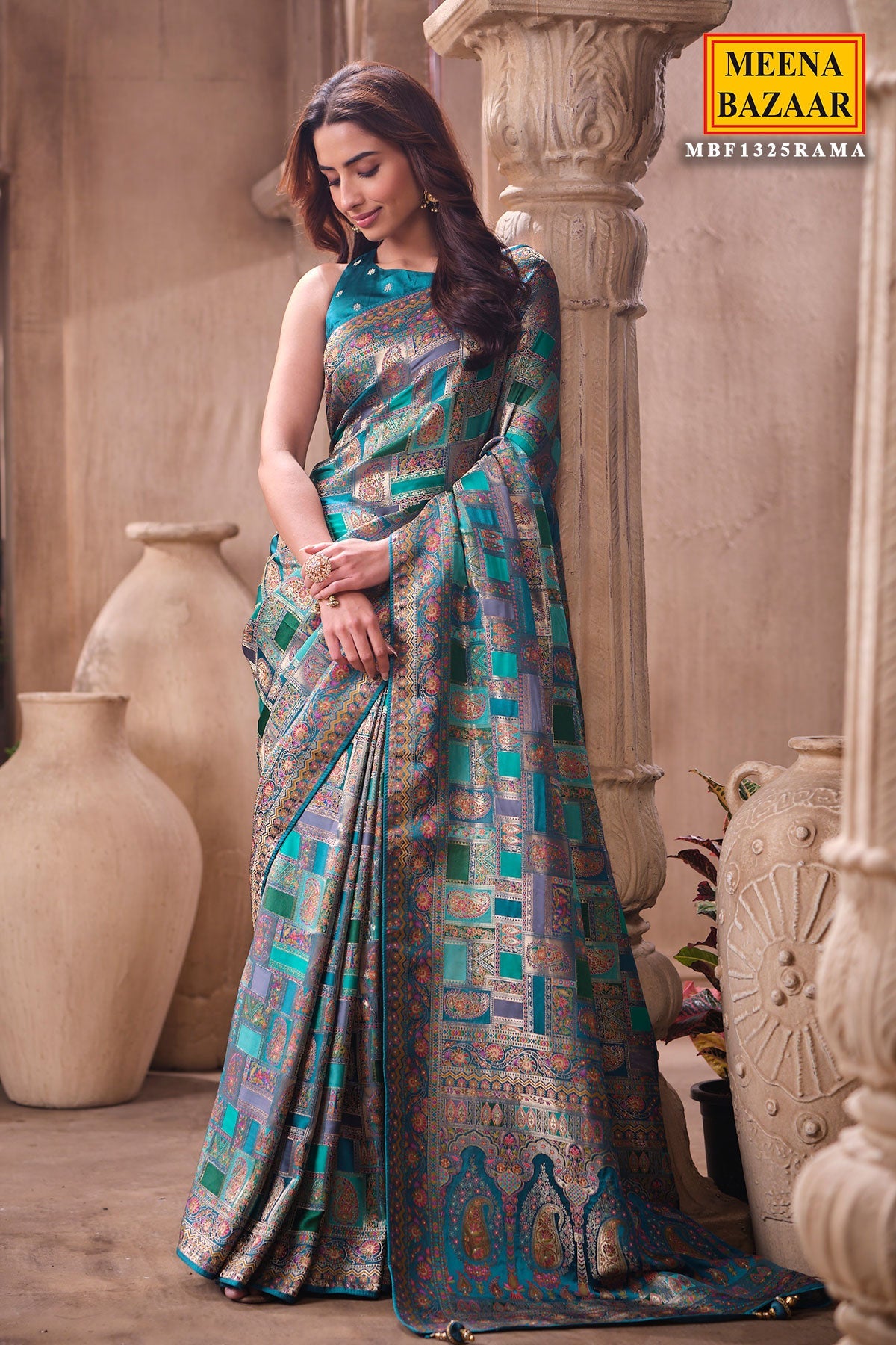 Rama Silk Weaving Saree Elegant Traditional Festive Wear
