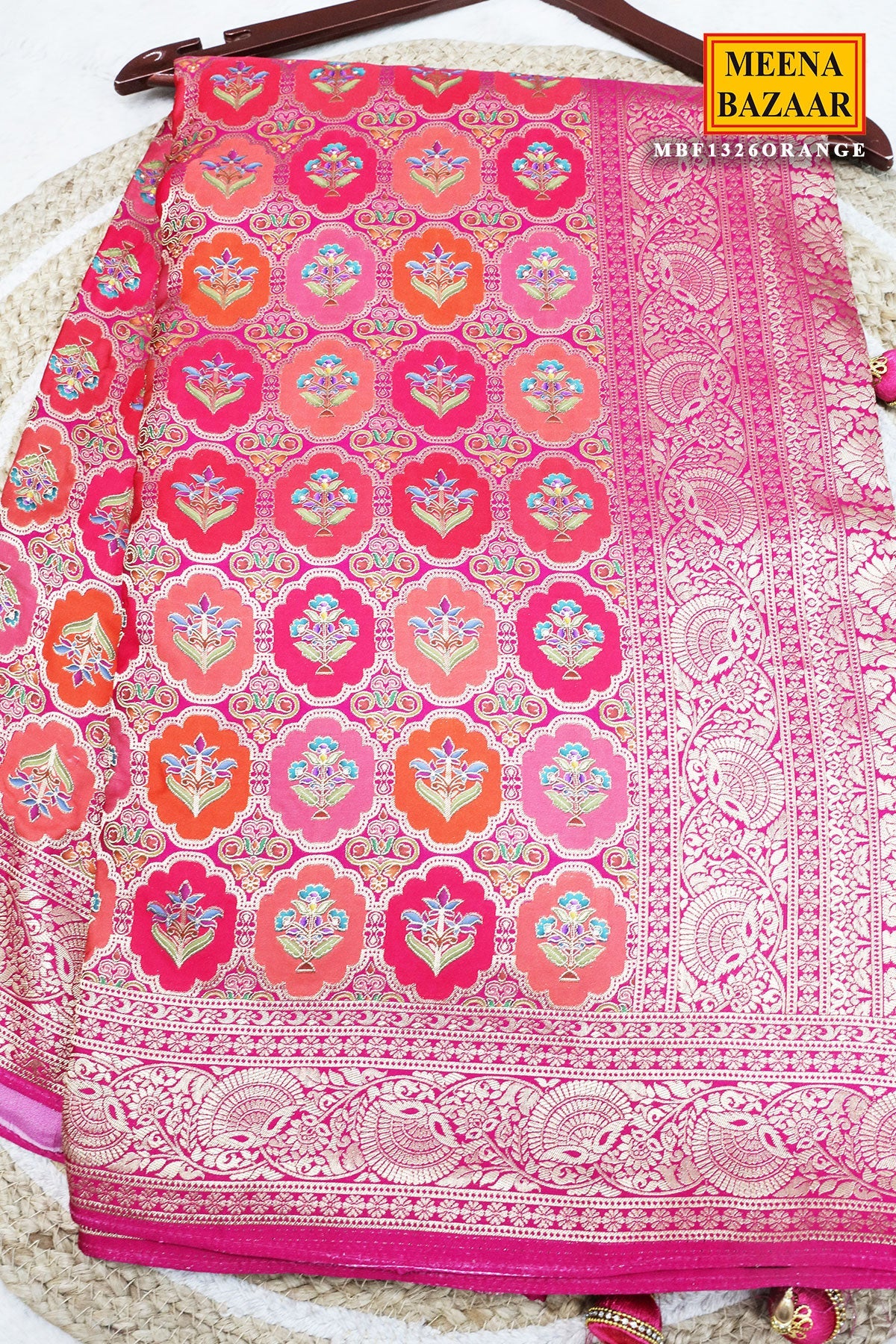 Orange Silk Weaving Jaal Saree - Traditional Designer Saree